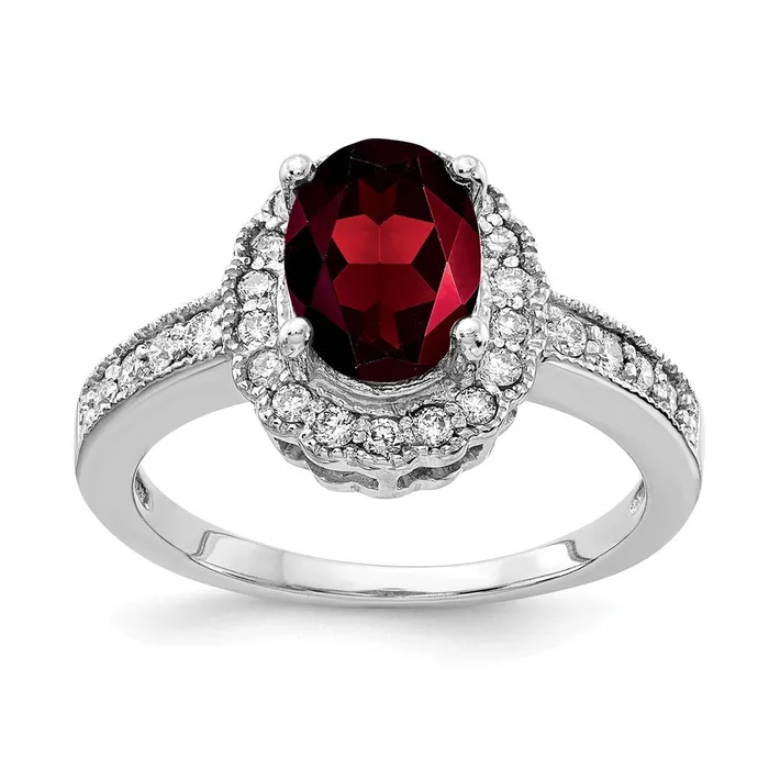 14k White Gold 8x6mm Oval Garnet Checker AA Real Diamond ring Goldiacom Rings 14k White Gold 8x6mm Oval Garnet Checker AA Real Diamond ring Goldiacom Rings