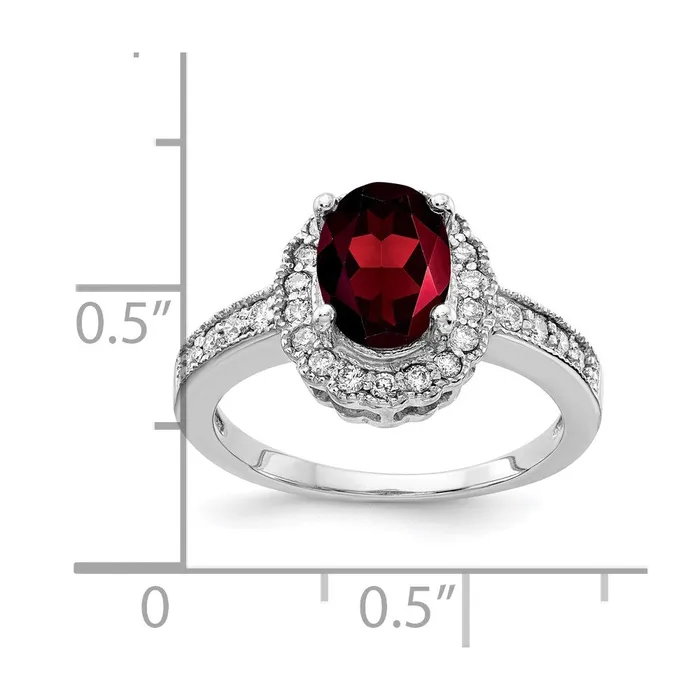 14k White Gold 8x6mm Oval Garnet Checker AA Real Diamond ring Goldiacom Rings