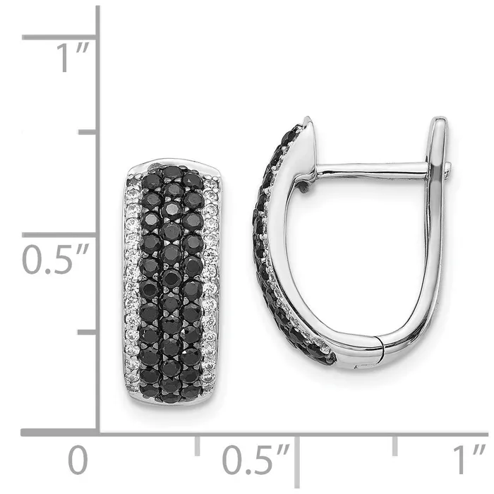 14k White Gold Black and White Real Diamond Hinged Hoop Earrings Goldia Earrings