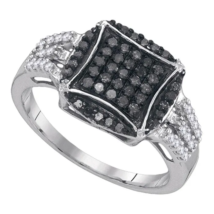 14k White Gold Black Diamond Cluster Ring 12 Cttw gndatlanta Rings