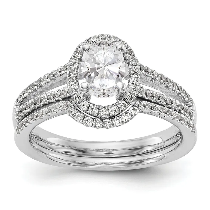 14K White Gold Diamond Oval CZ Oval Halo Engagement Ring Goldiacom Rings