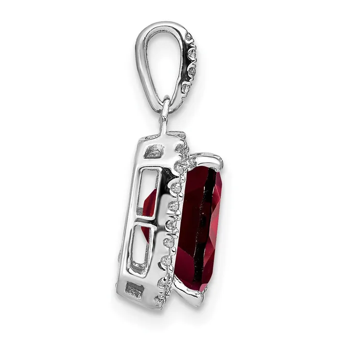 14k White Gold Emeraldcut Garnet and Real Diamond Halo Pendant Goldia Necklaces