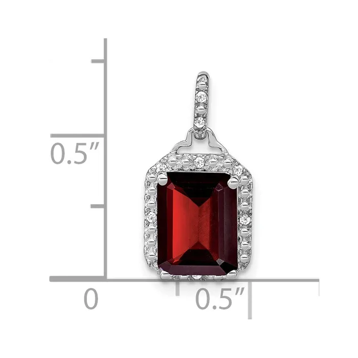 14k White Gold Emeraldcut Garnet and Real Diamond Halo Pendant Goldia Necklaces