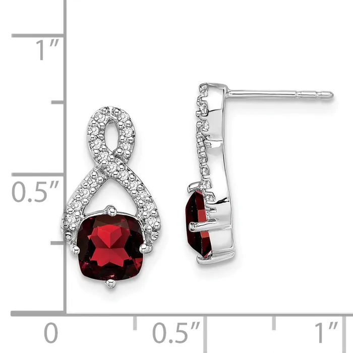 14k White Gold Garnet and Real Diamond Earrings Goldia Earrings