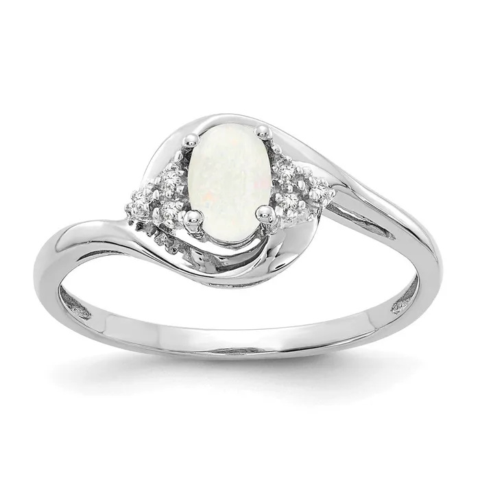 14k White Gold Opal and Real Diamond Ring Goldiacom Rings