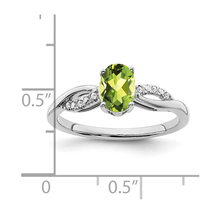 14k White Gold Oval Peridot and Real Diamond Ring Goldia Rings