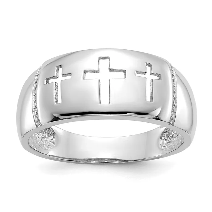 14k White Gold Polished 3 Cross Cutout Ring Goldia Rings