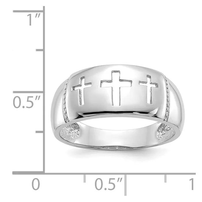 14k White Gold Polished 3 Cross Cutout Ring Goldia Rings