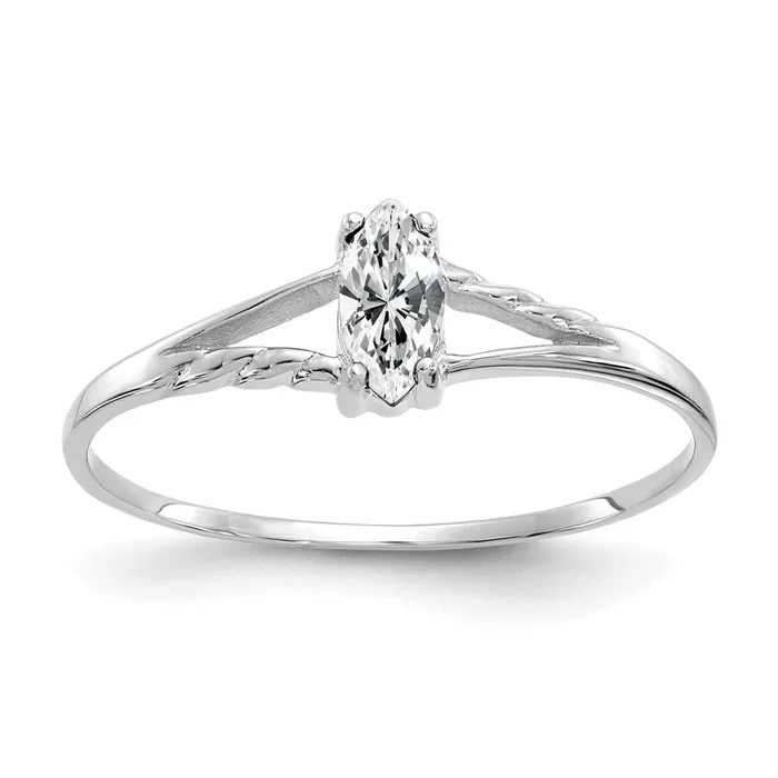 14K White Gold Polished Geniune White Topaz Birthstone Ring Goldia Rings