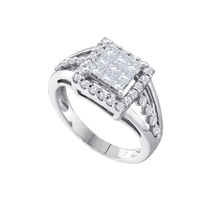 14k White Gold Princess Diamond Square Frame Cluster Ring 1 Cttw gndatlanta Rings 14k White Gold Princess Diamond Square Frame Cluster Ring 1 Cttw gndatlanta Rings