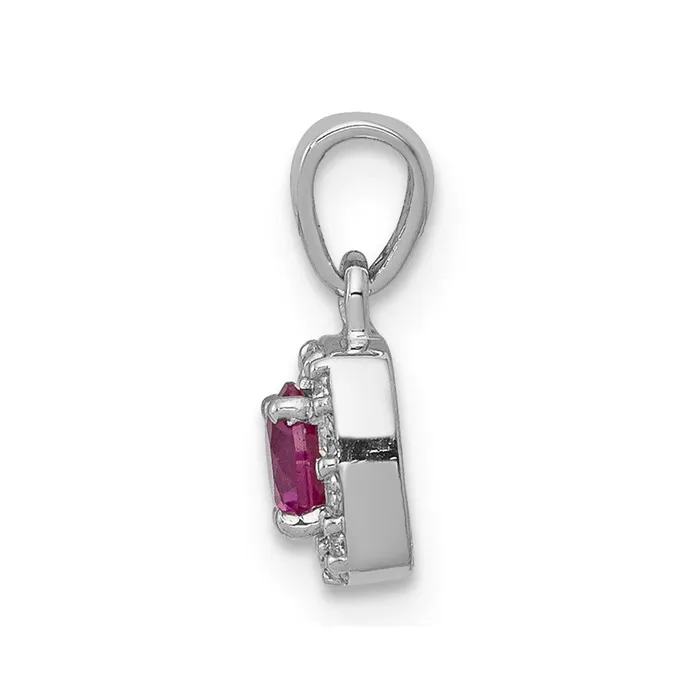 14k White Gold Real Diamond and 20 Ruby Square Halo Pendant Goldia Necklaces