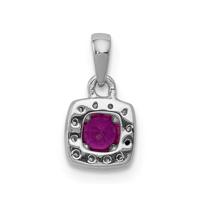 14k White Gold Real Diamond and 20 Ruby Square Halo Pendant Goldia Necklaces
