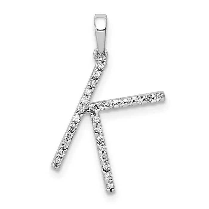 14K White Gold Real Diamond Letter K Initial Pendant Goldia Necklaces