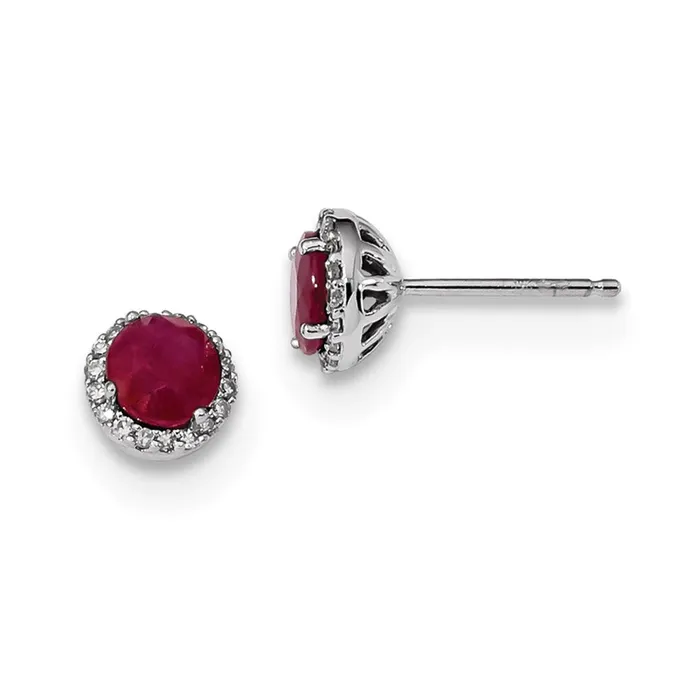 14k White Gold Real Diamond u0026 Ruby Post Earrings Goldia Earrings