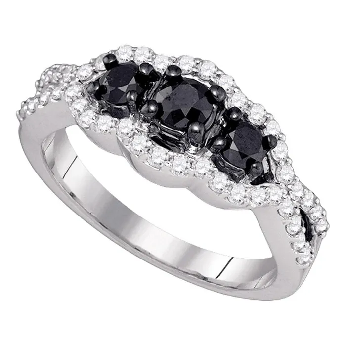 14k White Gold Round Black Diamond 3stone Bridal Ring 1 Cttw gndatlanta Rings 14k White Gold Round Black Diamond 3stone Bridal Ring 1 Cttw gndatlanta Rings