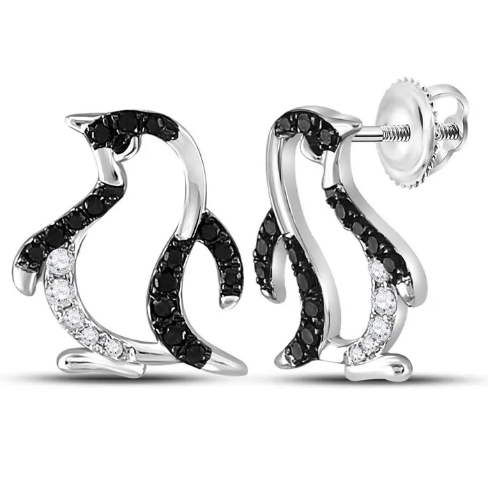 14k White Gold Round Black Diamond Penguin Stud Earrings 14 Cttw gndatlanta Earrings 14k White Gold Round Black Diamond Penguin Stud Earrings 14 Cttw gndatlanta Earrings