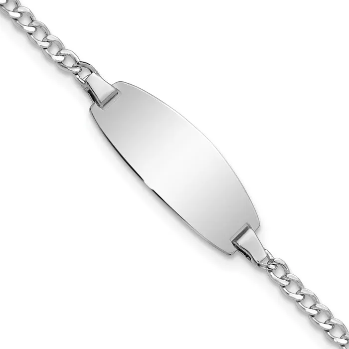 14k White Gold SemiSolid Oval Curb ID Bracelet MDS Bracelets