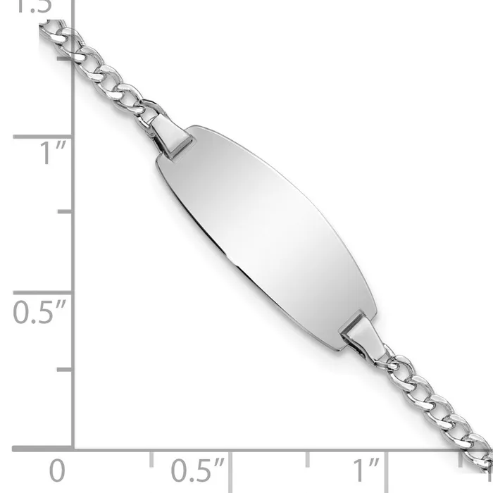 14k White Gold SemiSolid Oval Curb ID Bracelet MDS Bracelets