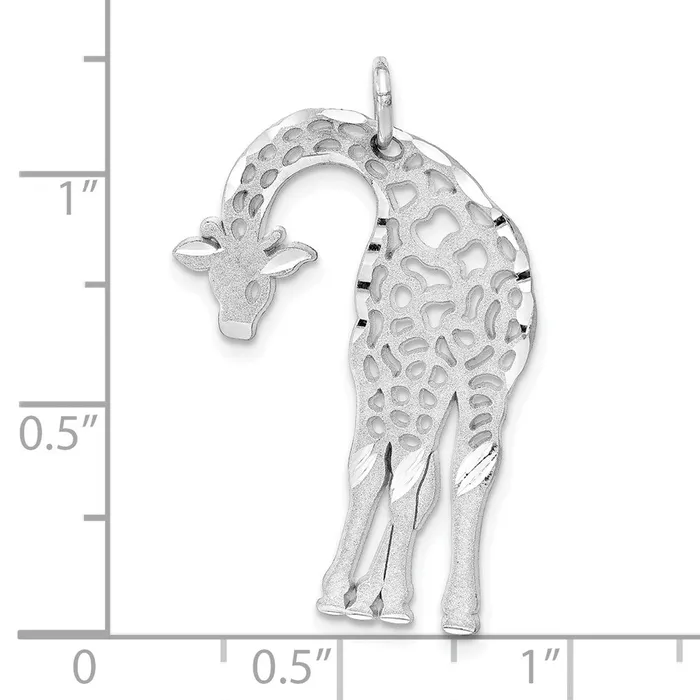 14k White Gold Solid Satin Diamondcut FlatBacked Giraffe Charm Goldia Charm Necklaces