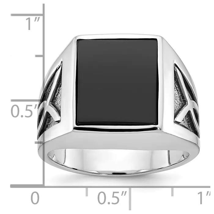14k White Gold with Black Rhodium Mens Onyx Complete Ring Goldia Rings