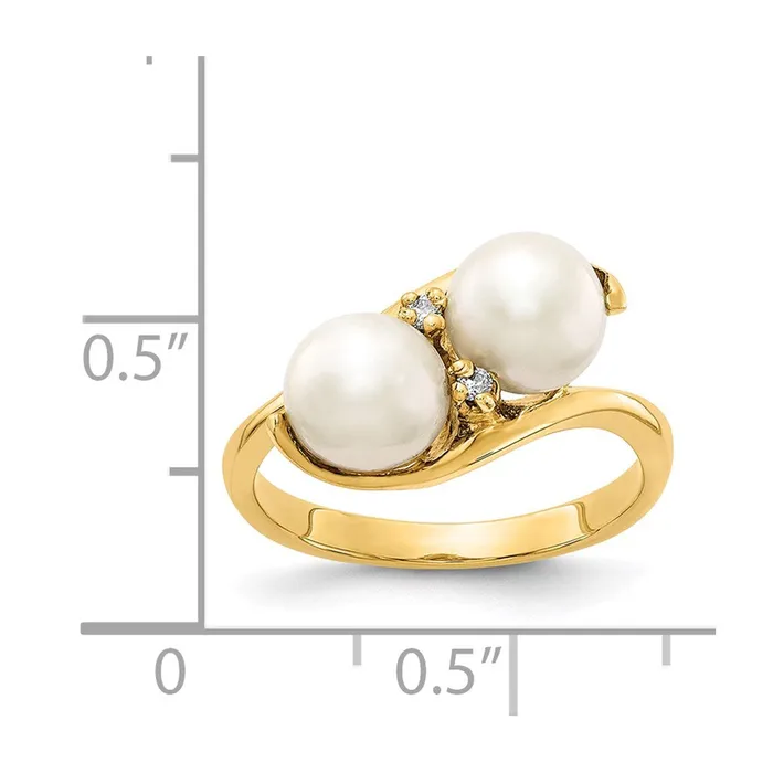 14K Yellow Gold 6mm Black FW Cultured Pearl AA Real Diamond ring Goldiacom Rings