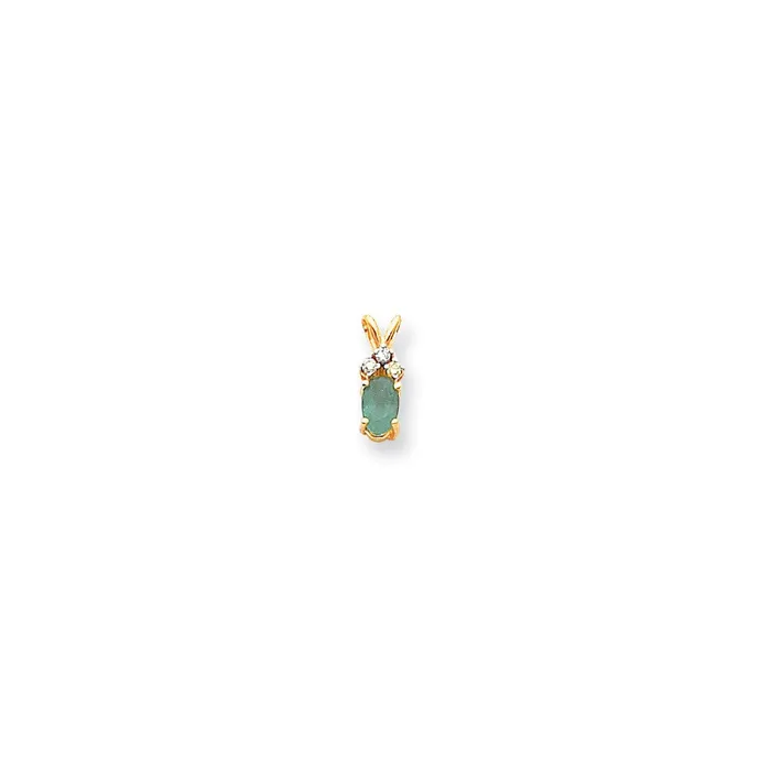14K Yellow Gold 6x4mm Oval Emerald A Real Diamond pendant Goldia Necklaces