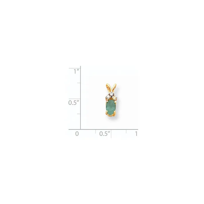 14K Yellow Gold 6x4mm Oval Emerald A Real Diamond pendant Goldia Necklaces