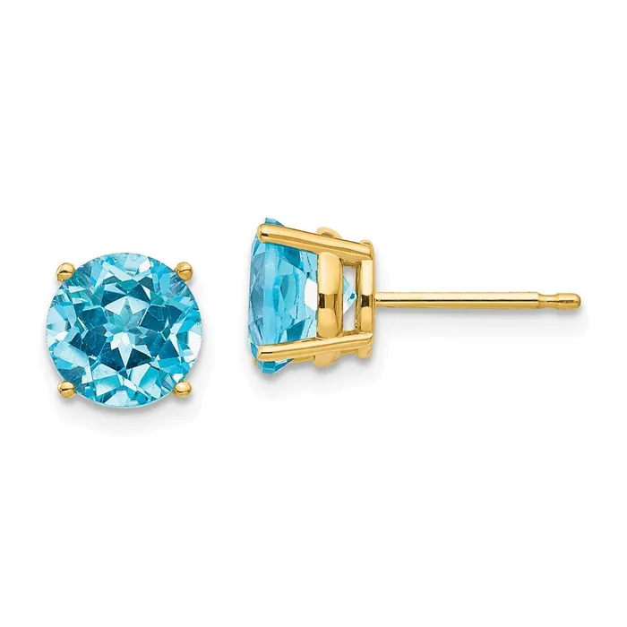 14k Yellow Gold 7mm Blue Topaz Earrings Goldia Earrings