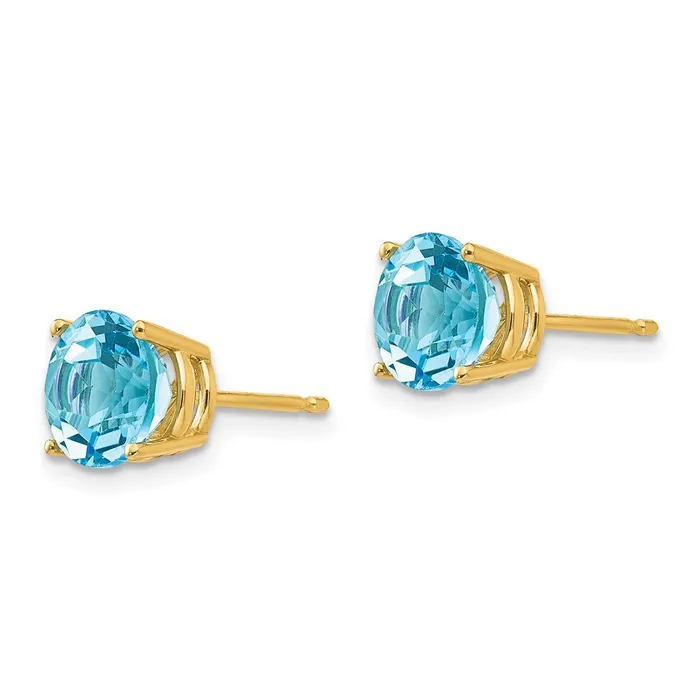 14k Yellow Gold 7mm Blue Topaz Earrings Goldia Earrings