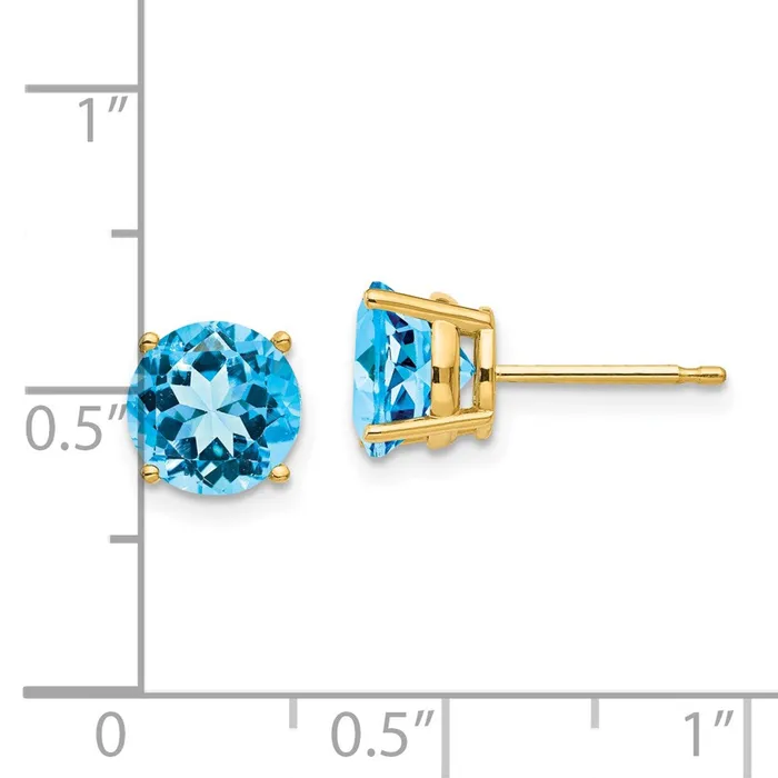 14k Yellow Gold 7mm Blue Topaz Earrings Goldia Earrings