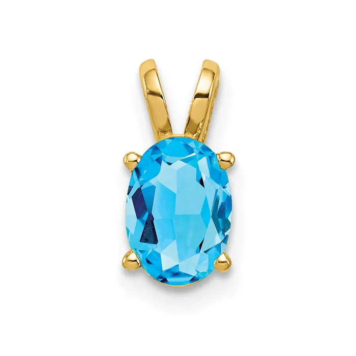14K Yellow Gold 7x5mm Oval Blue Topaz Checker pendant Goldia Necklaces