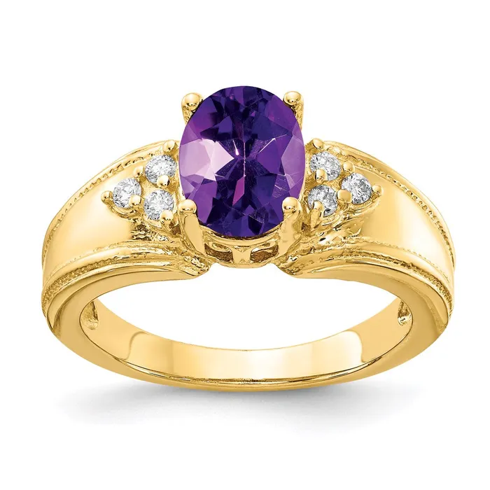 14K Yellow Gold 8x6mm Oval Amethyst A Real Diamond ring Goldia Rings