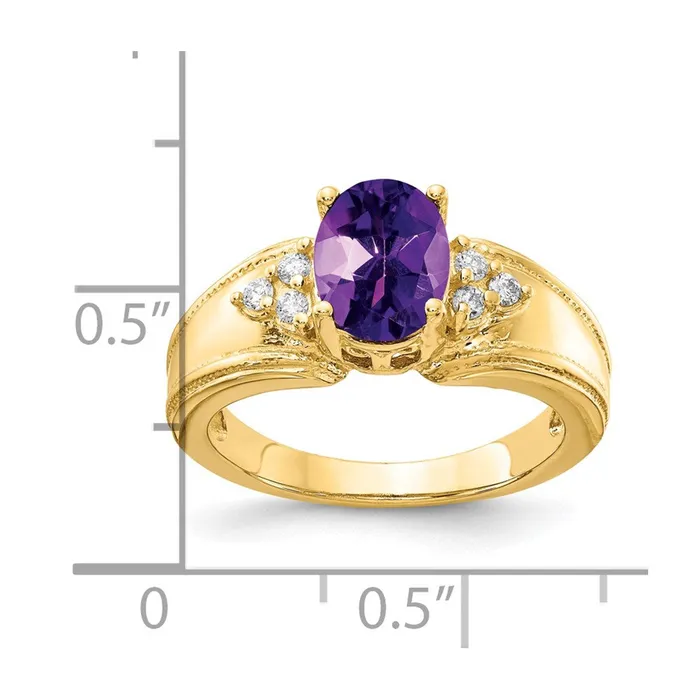 14K Yellow Gold 8x6mm Oval Amethyst A Real Diamond ring Goldia Rings