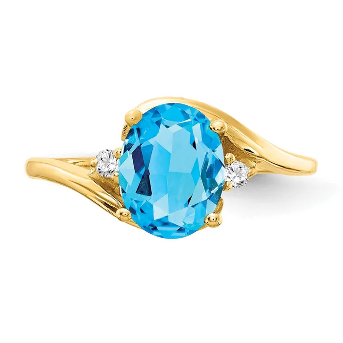 14K Yellow Gold 8x6mm Oval Blue Topaz A Real Diamond ring goldiaca Rings