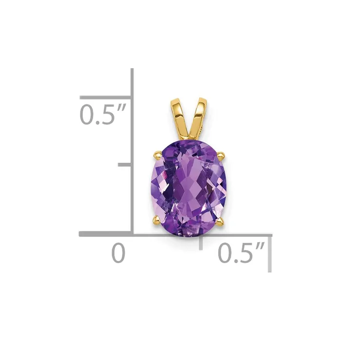 14K Yellow Gold 9x7mm Oval Amethyst Checker pendant Goldia Necklaces