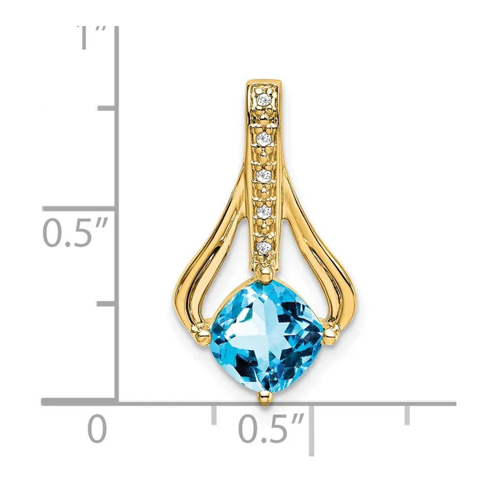 14K Yellow Gold Blue Topaz and Real Diamond Pendant Goldia Necklaces