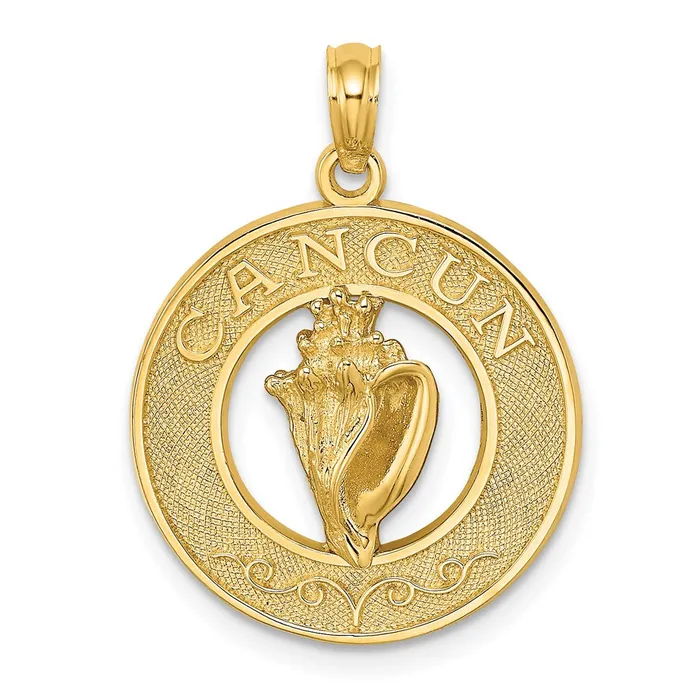 14k Yellow Gold CANCUN wConch Shell Circle Charm Goldia Charm Necklaces