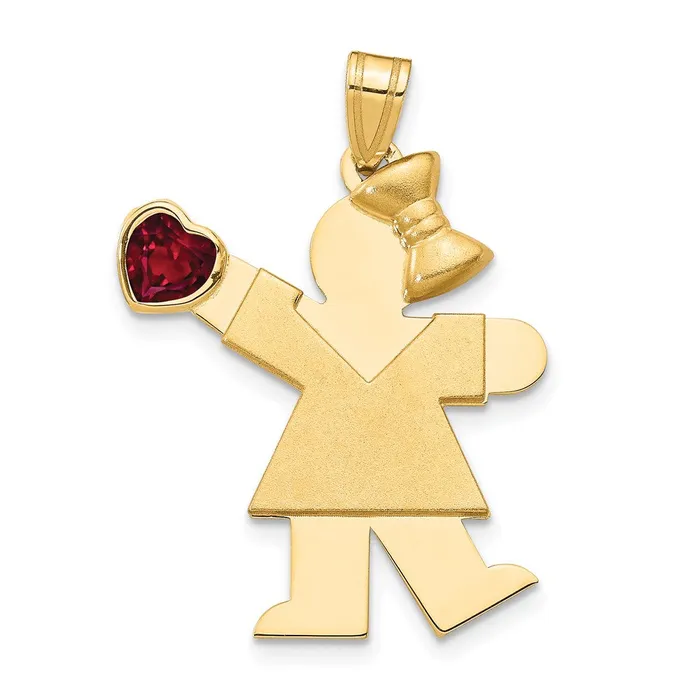 14k Yellow Gold Girl with CZ July Birthstone Charm Goldia Charm Necklaces