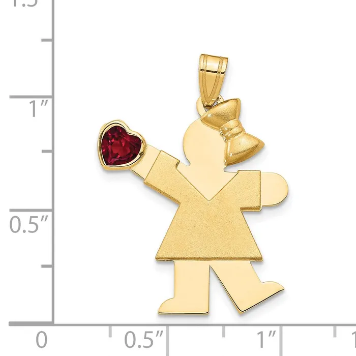 14k Yellow Gold Girl with CZ July Birthstone Charm Goldia Charm Necklaces