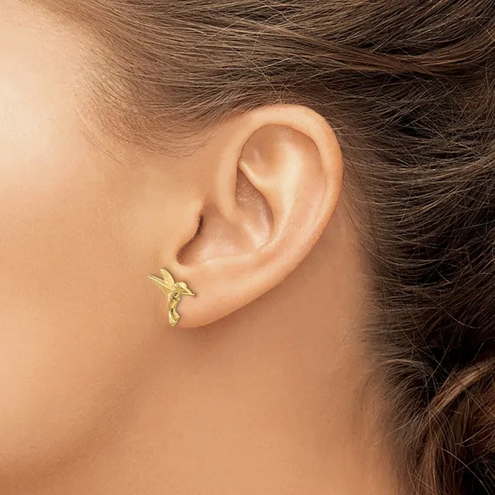 14k Yellow Gold Hummingbird Post Earrings Goldia Earrings