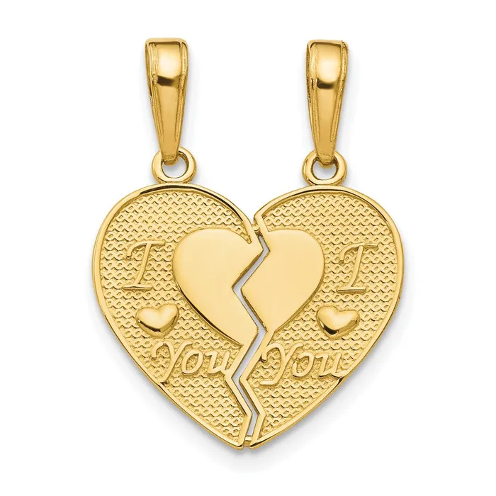 14k Yellow Gold I LOVE YOU Break Apart Heart Charm Goldia Charm Necklaces