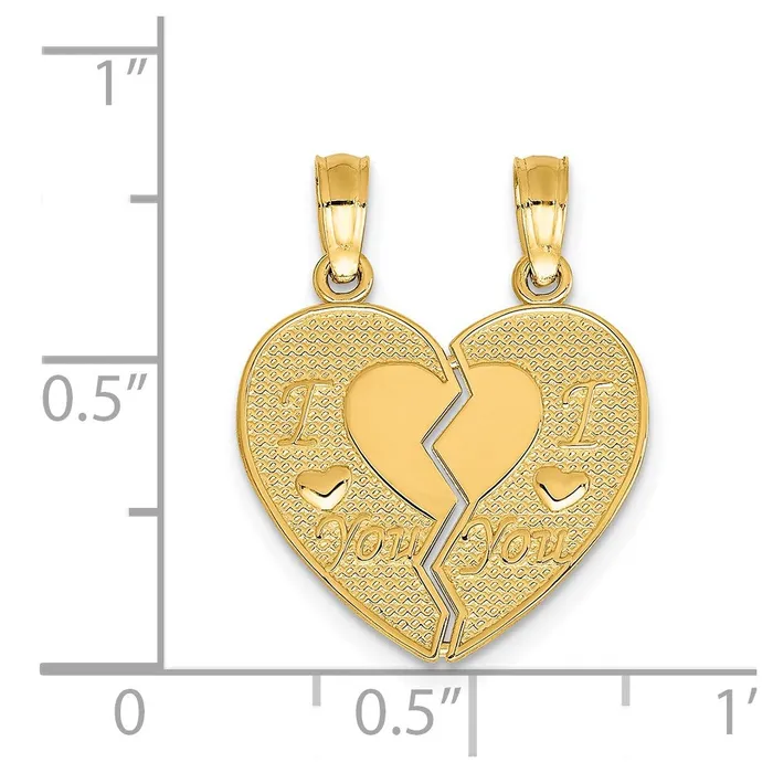 14k Yellow Gold I LOVE YOU Break Apart Heart Charm Goldia Charm Necklaces