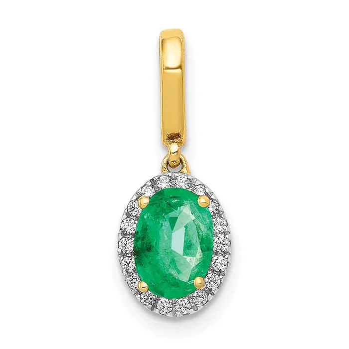 14K Yellow Gold Real Diamond and Oval Emerald Halo Pendant Goldia Necklaces 14K Yellow Gold Real Diamond and Oval Emerald Halo Pendant Goldia Necklaces
