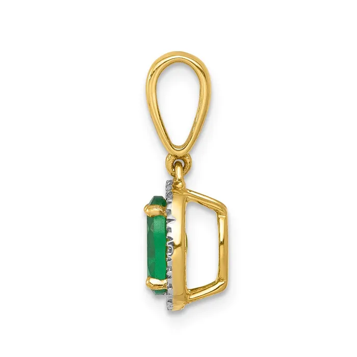 14K Yellow Gold Real Diamond and Oval Emerald Halo Pendant Goldia Necklaces