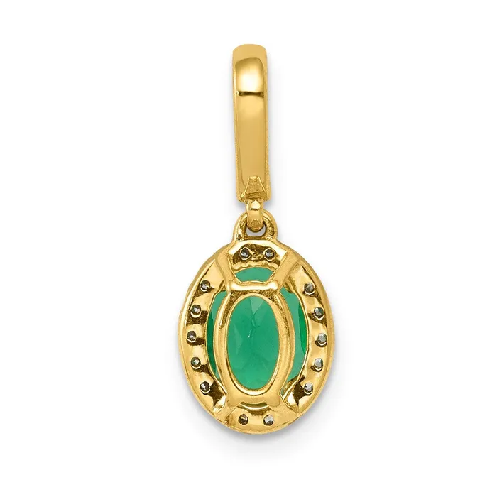 14K Yellow Gold Real Diamond and Oval Emerald Halo Pendant Goldia Necklaces