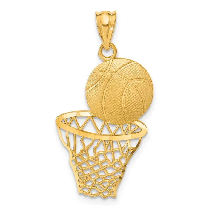 14k Yellow Gold Satin DiamondCut Basketball and Net Pendant Goldia Necklaces 14k Yellow Gold Satin DiamondCut Basketball and Net Pendant Goldia Necklaces