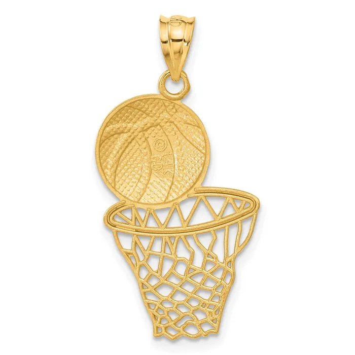 14k Yellow Gold Satin DiamondCut Basketball and Net Pendant Goldia Necklaces
