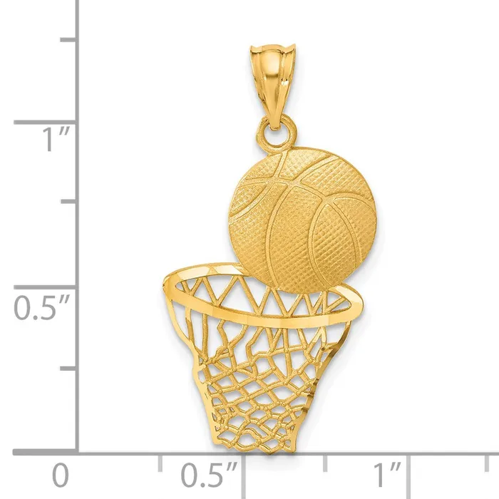 14k Yellow Gold Satin DiamondCut Basketball and Net Pendant Goldia Necklaces