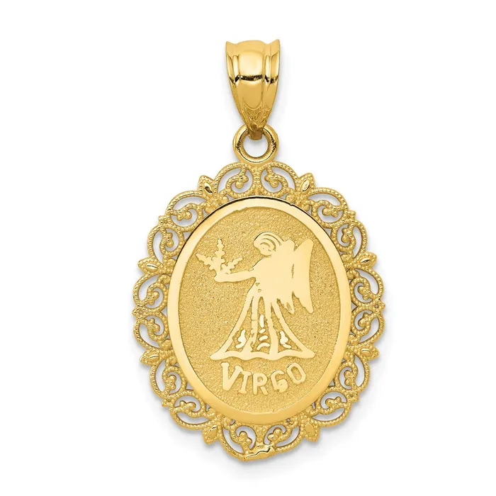 14k Yellow Gold Solid Satin Polished Virgo Zodiac Oval Pendant Goldia Necklaces 14k Yellow Gold Solid Satin Polished Virgo Zodiac Oval Pendant Goldia Necklaces