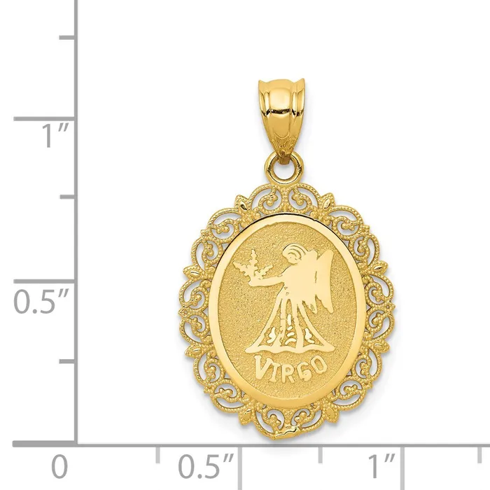 14k Yellow Gold Solid Satin Polished Virgo Zodiac Oval Pendant Goldia Necklaces